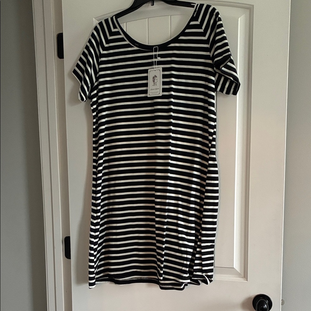 Black and White Striped Dress with pockets